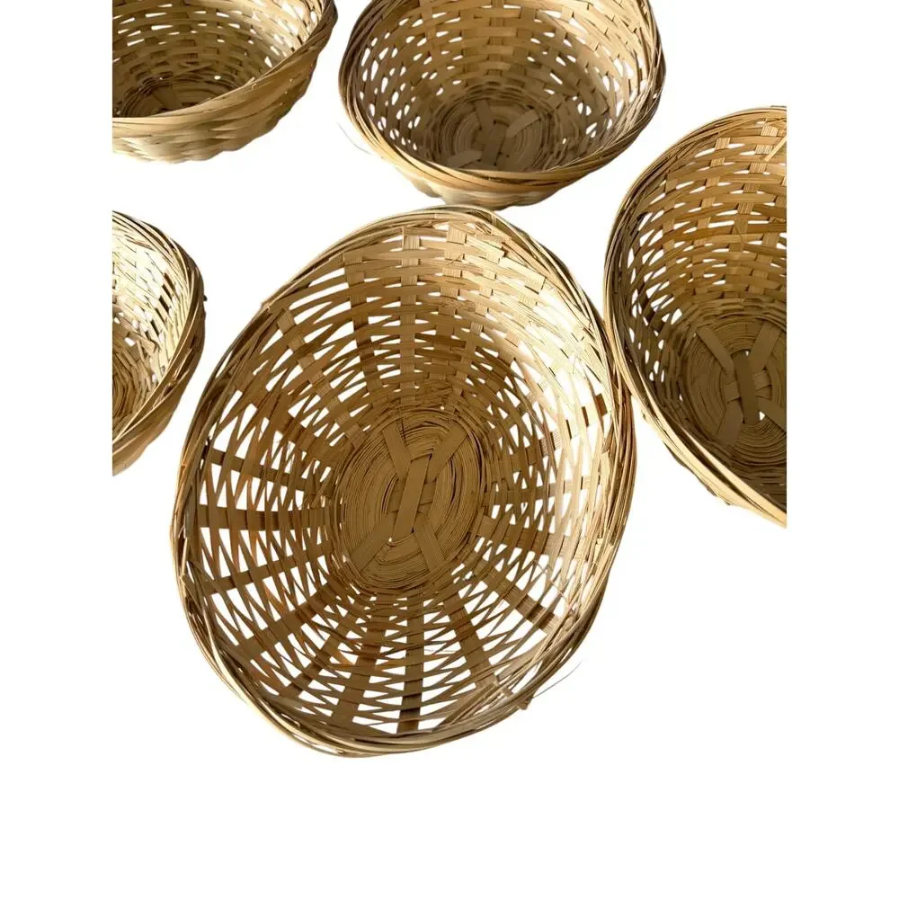 5 Vintage Natural Small Woven Baskets Oval Wicker Storage Fruit Snack Bowls